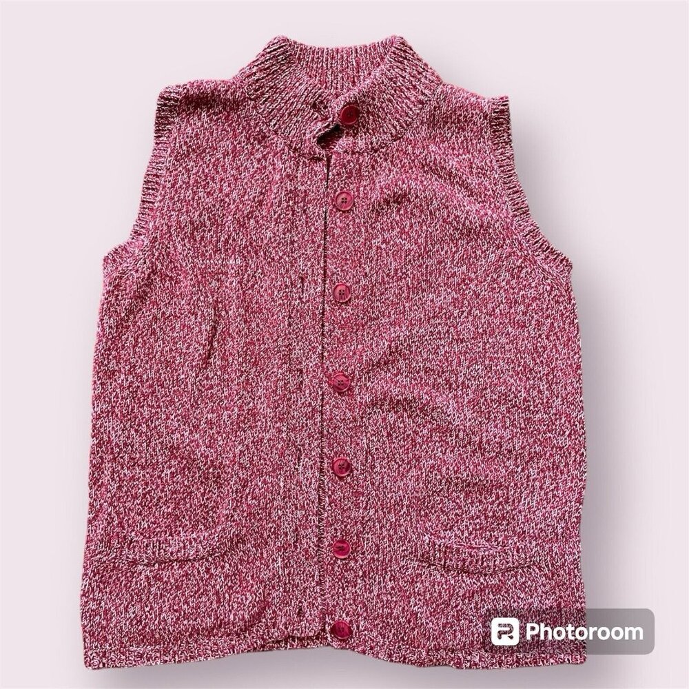 Basic Editions Sweater Vest Women M Red Good Button Down Mock Neck Pockets